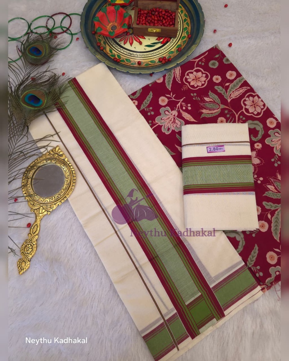 Meroon &  Olive Green - Manthikkara