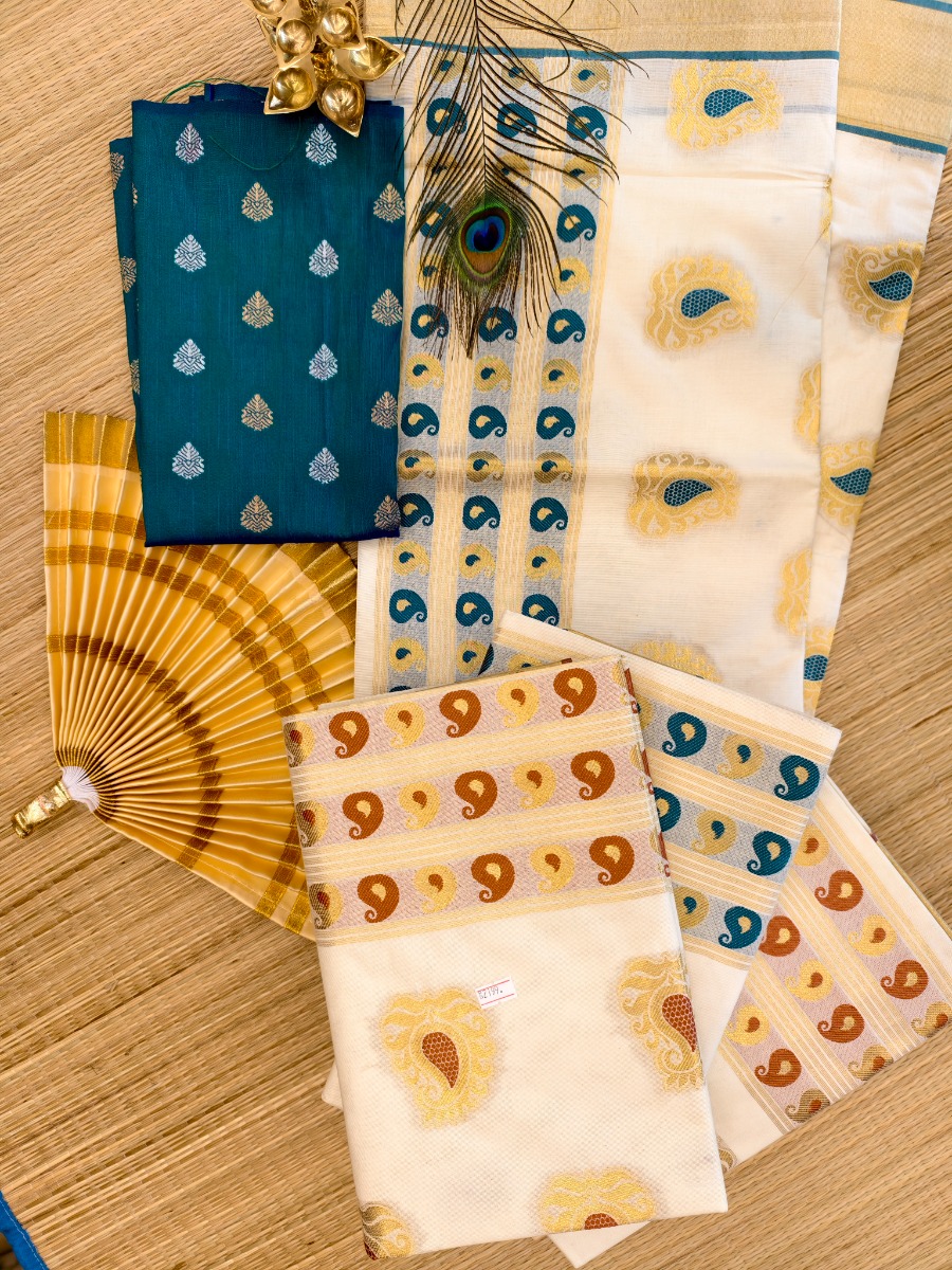 MEENA PUTTA KASAVU SET SAREE - Peacock Green
